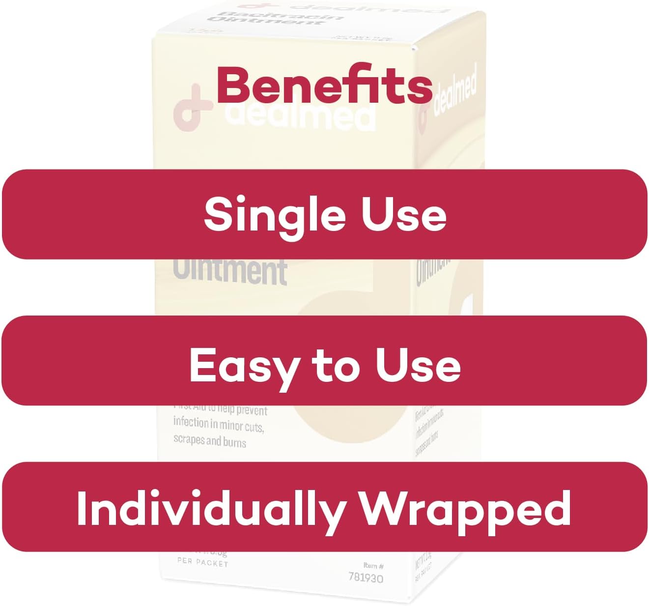 Dealmed Bacitracin Ointment – Made in The USA, First Aid Antibiotic Pain Relieving Ointment for Minor Cuts, Scrapes, and Burns, 144 Packets/Box (.5g) - Case of 12