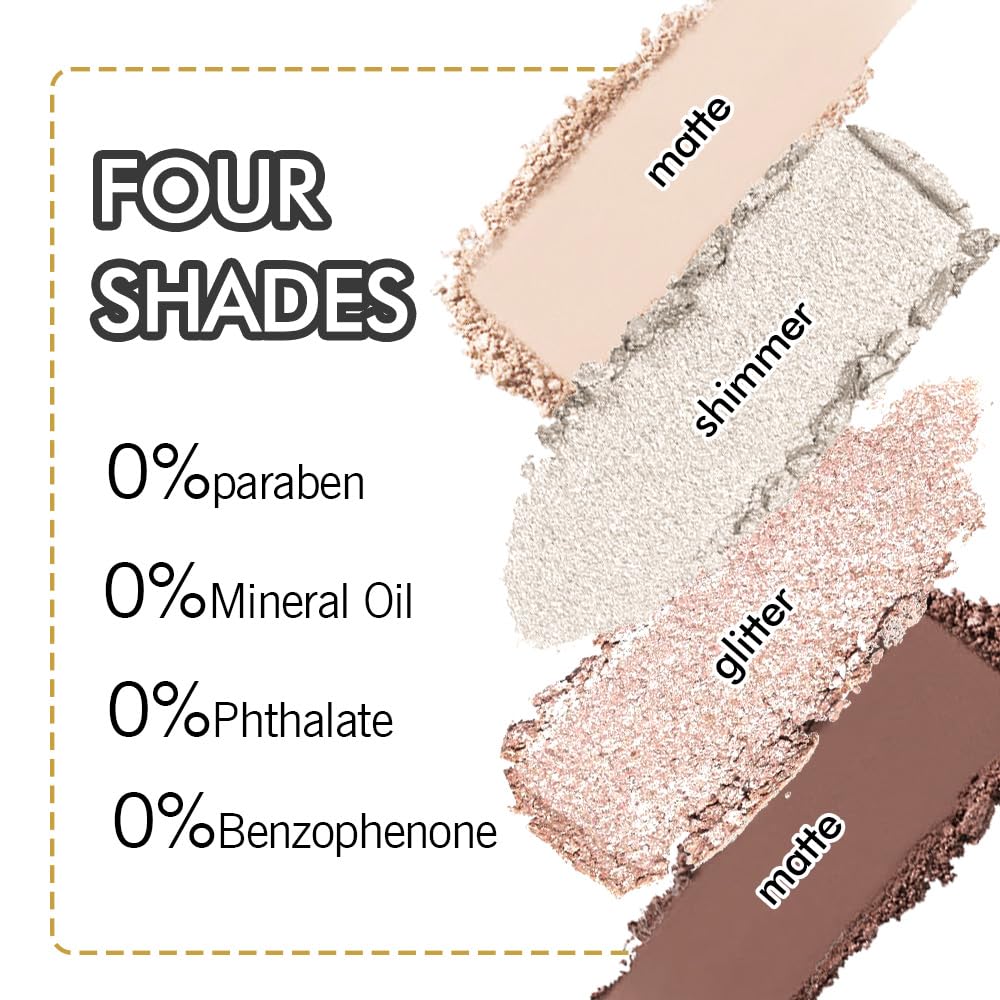 4 Colors Eyeshadow Makeup Palette,Nude Rose Gold Brown Natural Neutral Nude Eye Shadow Palette with Mirror,Long Lasting Naturing-Looking,Waterproof,Travel Size
