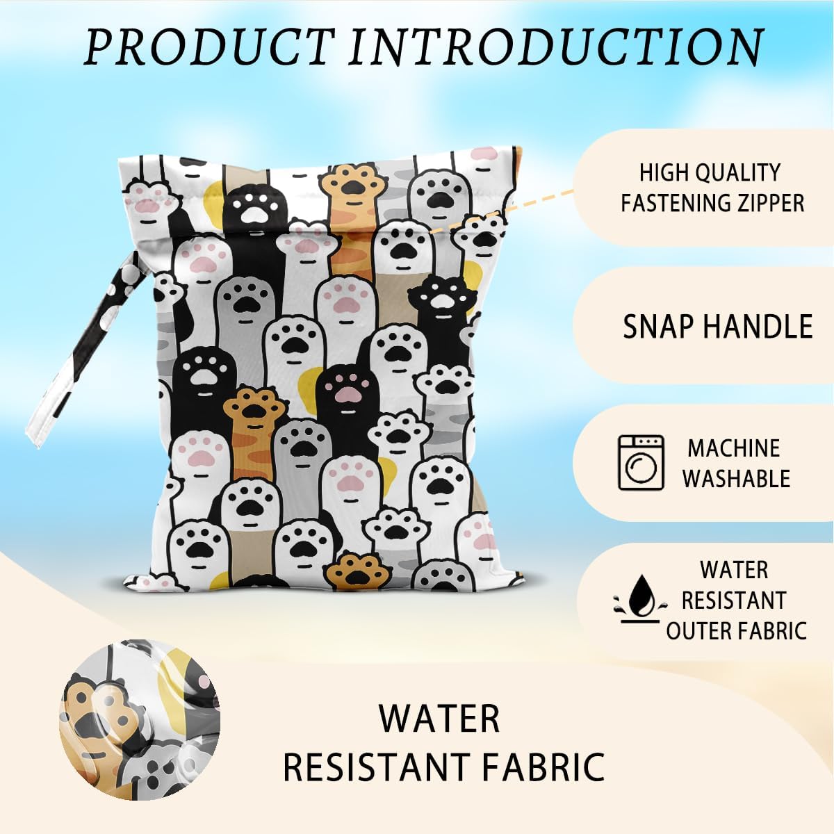 Claws Wet Bags 12x10 Inch, Cats claw Waterproof Reusable Wet Dry Bags, Washable Travel Laundry Bag for Swimsuit Pool Beach Diapers Dirty Yoga Gym Clothes, Cat Gifts for Women Friend Travelers