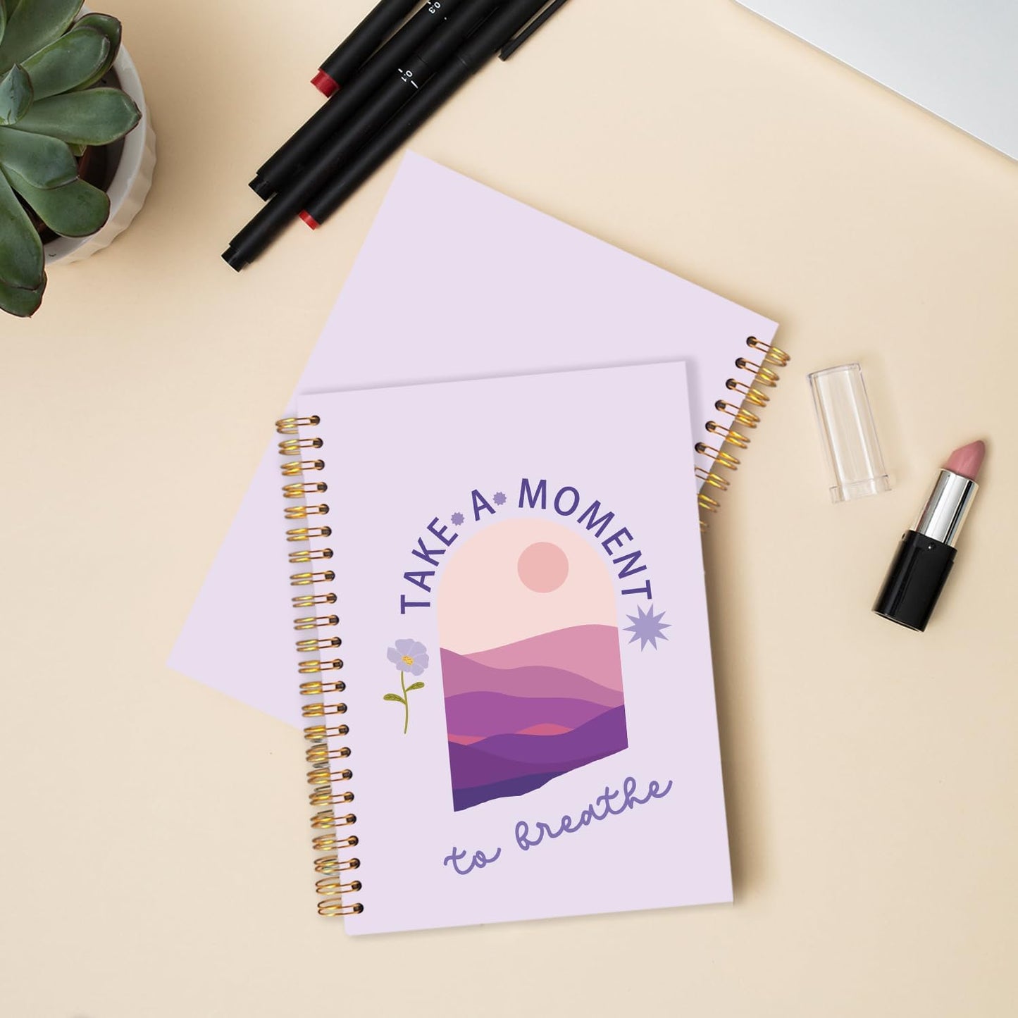 FDHSPAAM Purple Mental Health Spiral Journal Notebook 5.5x8.3in, Take A Moment to Breathe Inspirational Notebooks for Note Taking, Therapy Office Must Haves, Hardcover Notebook Journal