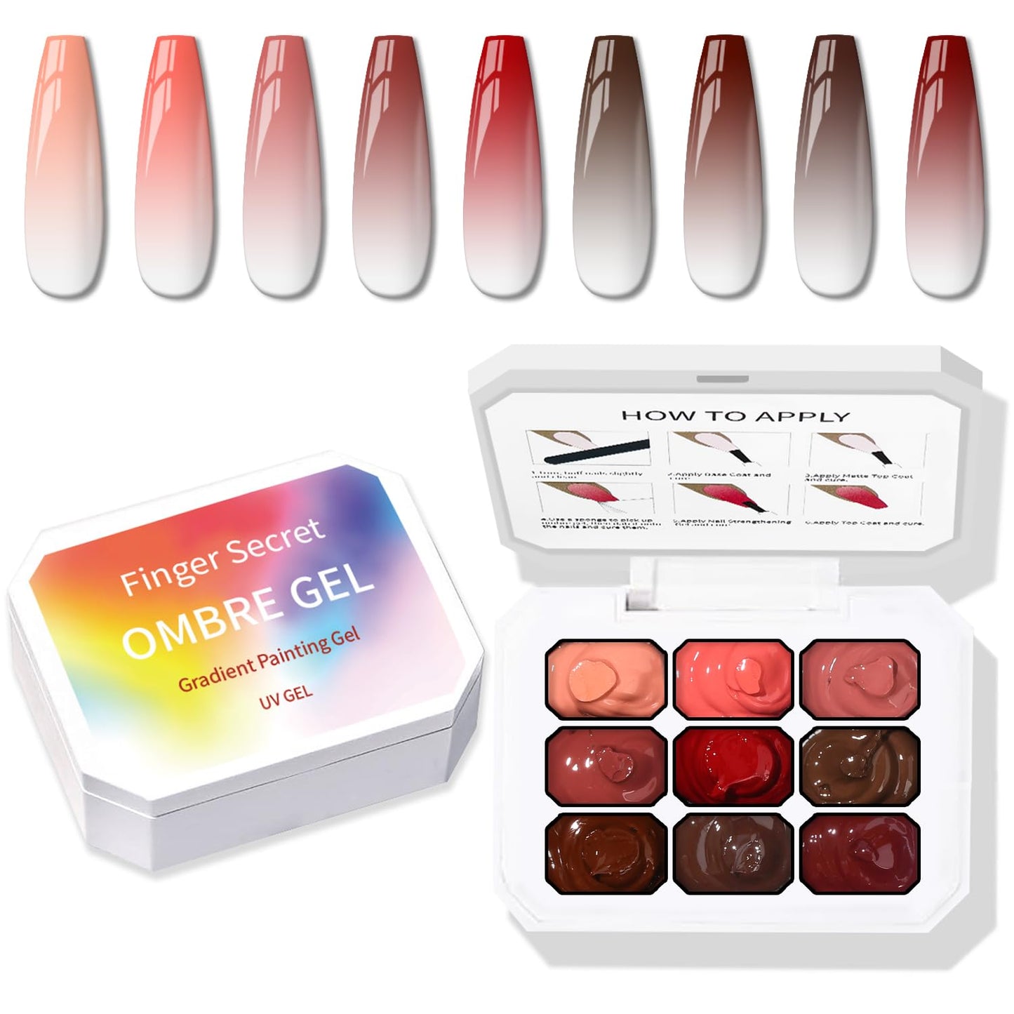 Sponge Pat Paint Nail Gel, 9 Colors Ombre Nails Gradient Gel Nail Blush Blooming Aura Nails Drawing Stripper Floral Painting Nail Art, No Wipe, UV/LED Curing (9 Colors E)