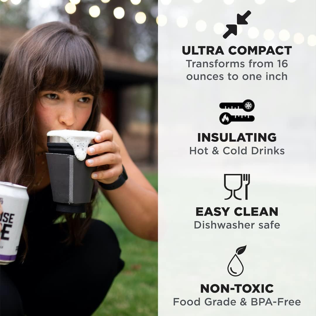 HYDAWAY 16oz Collapsible Tumbler - BPA-Free, Reusable Silicone Cup with Lid & Insulating Sleeve - Perfect for Coffee, Travel, and Everyday Use