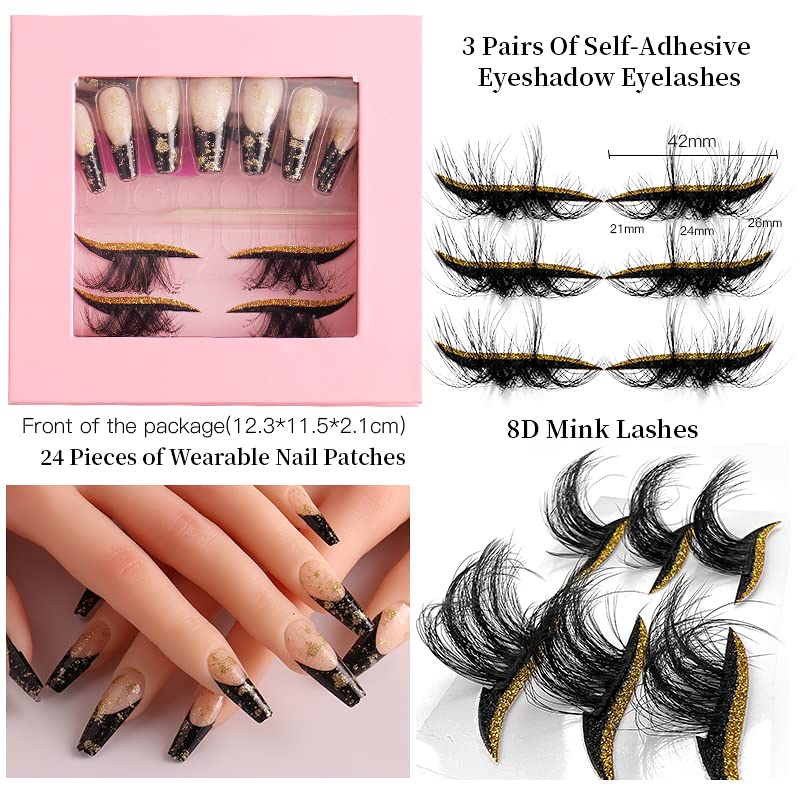 HBZGTLAD 3 in1 color eyeline Press On Nail with Eyelash Packing Boxes Set Package Pink White DIY Lashes and Nail Suit Box 1set… (SET-51)
