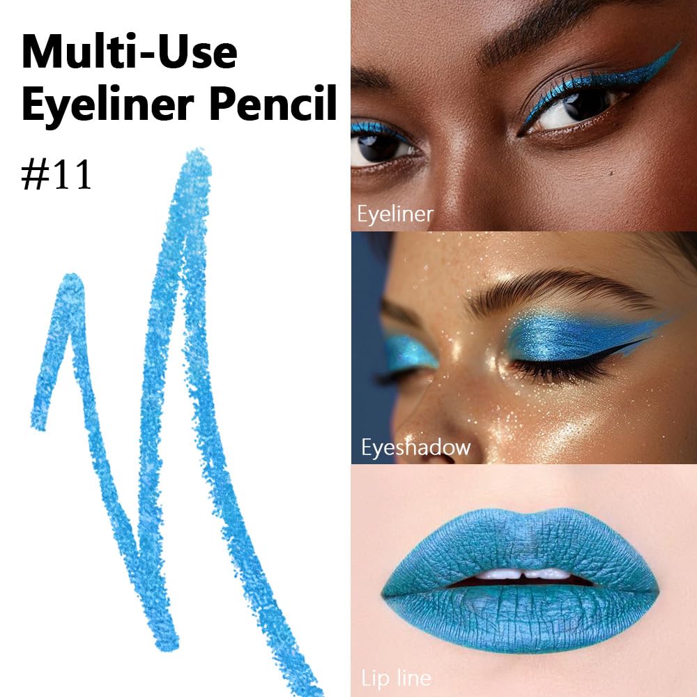Kaely Gel Eyeliner Pencil for Women, Sea Blue Eye Liner Waterproof Smudge Proof with Sharpener, Waterline Eye Makeup Liners, delineador de ojos contra el agua, Vegan & Cruelty-Free, 11
