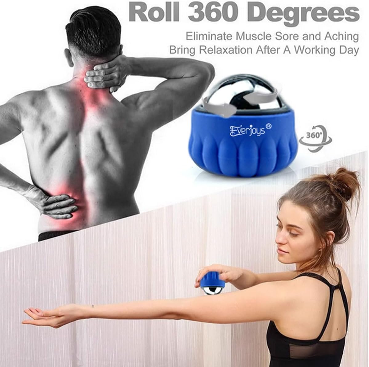 Everjoys Massage Ice Roller Ball, Cold & Heat Therapy Relief Massager, Deep Tissue Massage Pain Relief, Massager Tool for Back/Neck/Body/Face/Foot Pain, Muscles Recovery