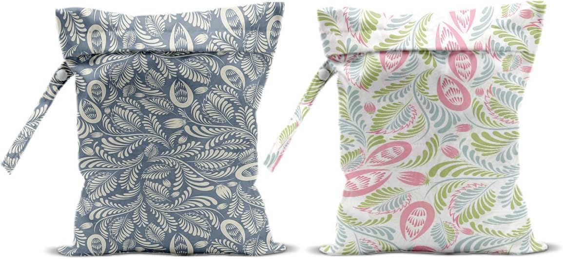 2Pcs Plant Wet Bags 12x10 Inch, Leaves Waterproof Travel Laundry Bags, Washable Reusable Wet Dry Bag for Swimsuit Pool Beach Diapers Dirty Yoga Gym Clothes, Plant Gifts for Women Friend Travelers