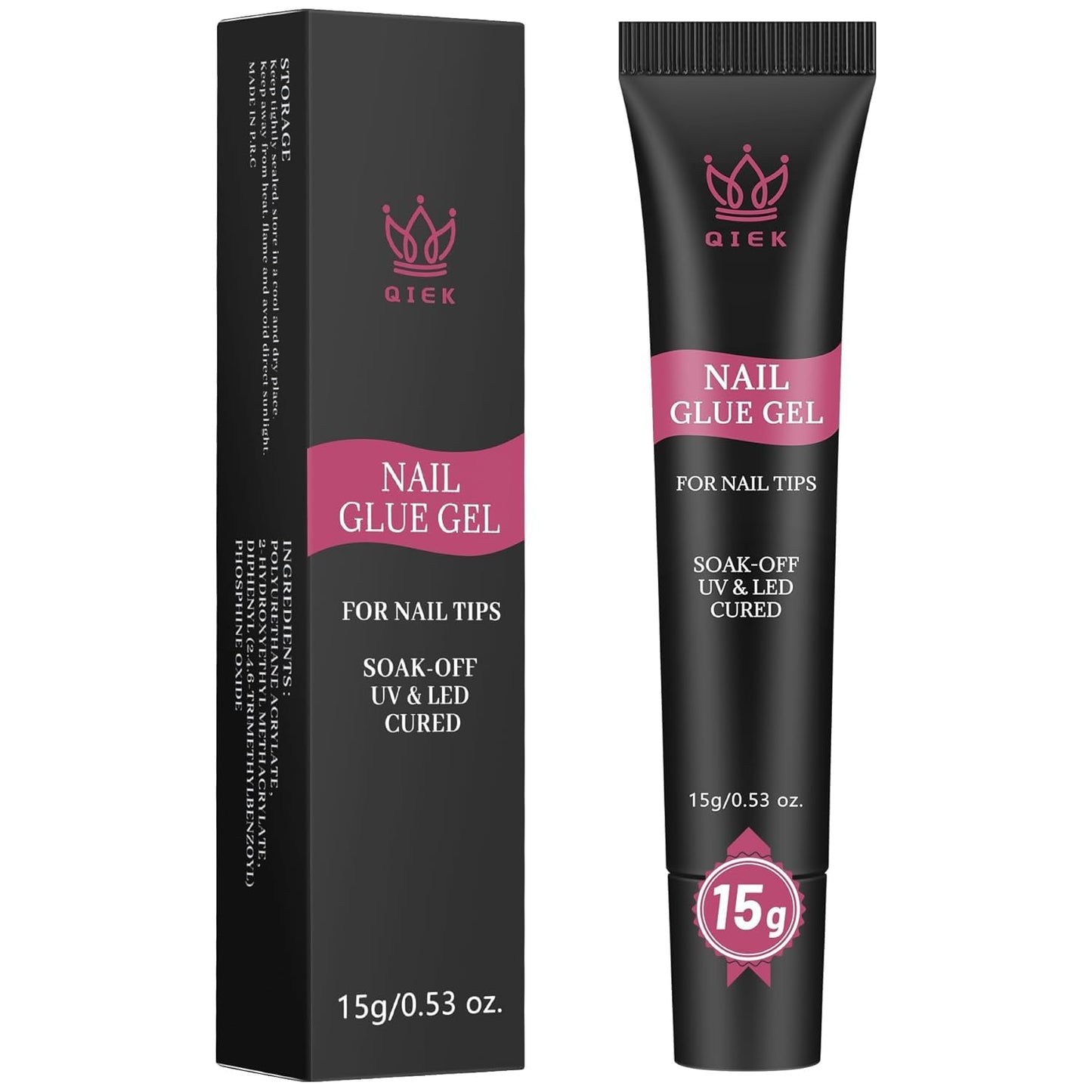 Nail Tips Gel Glue 15g - Lamp Curing Solid Nail Glue for False Acrylic Nails, Crystal Clear Long Lasting 28 Days No Yellowing Salon Quality DIY Home Beginner-Friendly