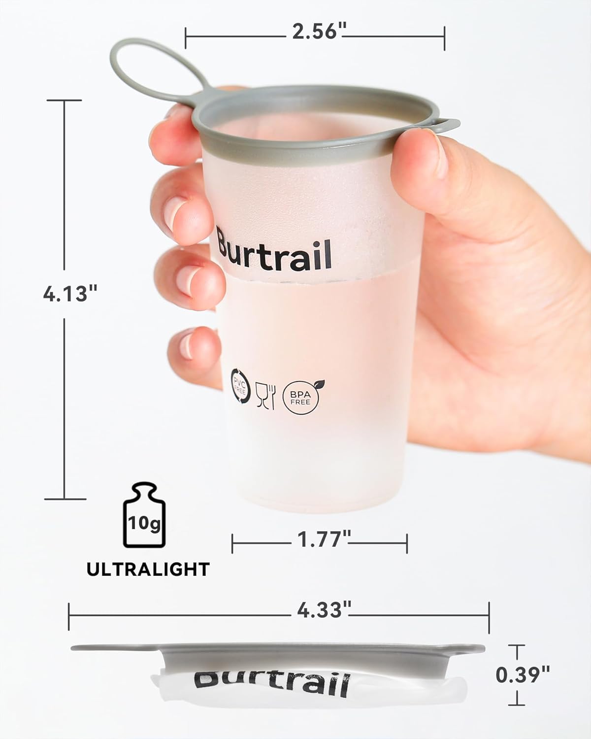 Collapsible Running Water Cup,Ultralight Reusable Cup Running for Ultra Running,Trail Running,Backpacking,Camping-BPA Free,200 ml/6.8 oz-2Pack, Gray & White