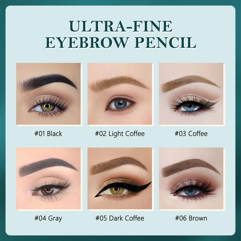 5 Pcs Waterproof Professional Makeup Micro Brow Pencil, Dark Brown Brow Kit with Eyebrow Brush, Ultra-Fine Mechanical Pencil, Eyebrow Pencils for Women, (C06#Dark Brown, 5Pcs)