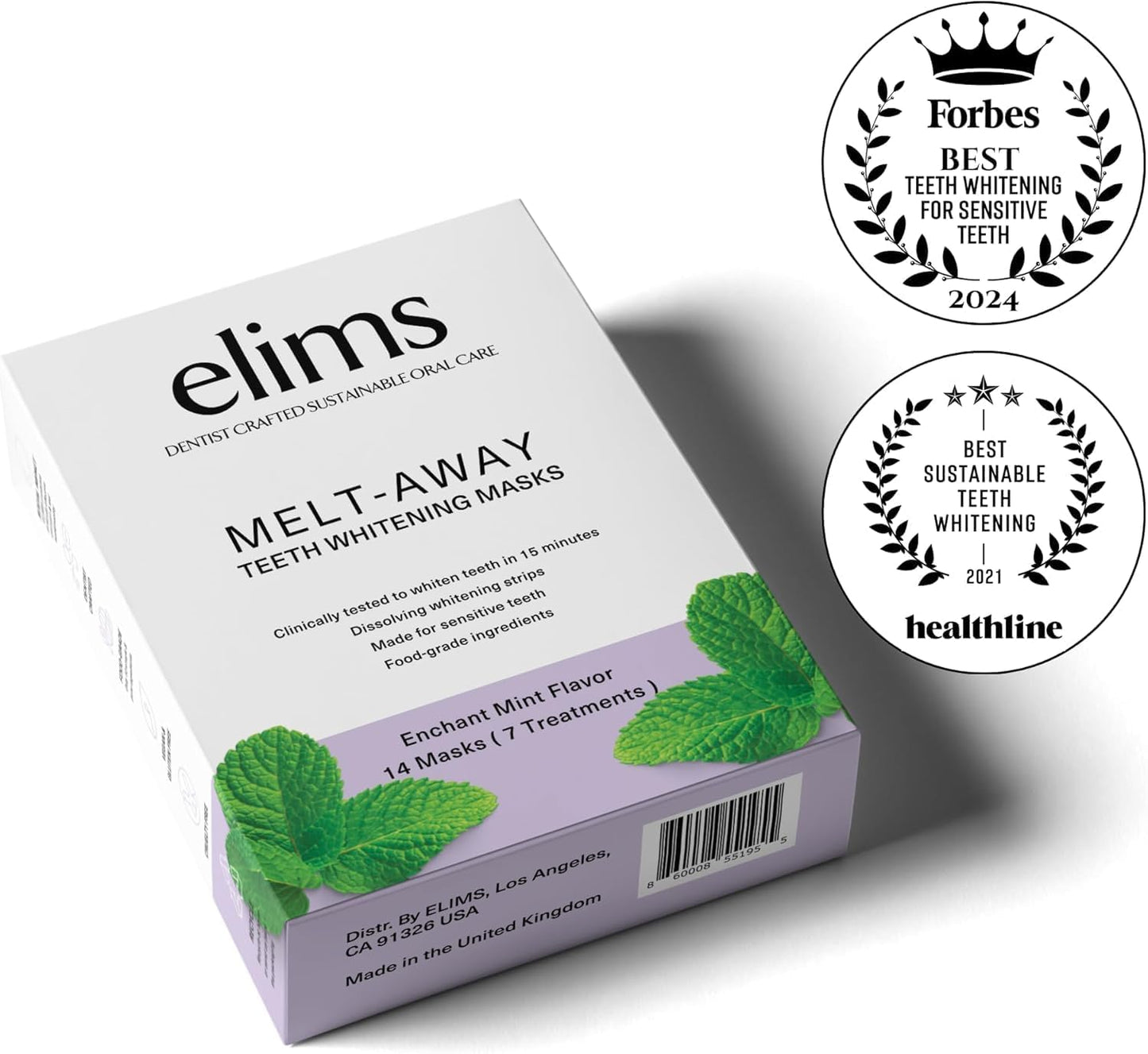 ELIMS Melt-Away Teeth Whitening Non-Toxic Strips for Sensitive Teeth - 14 Strips, 7 Treatments - Dissolving Mess-Free Application