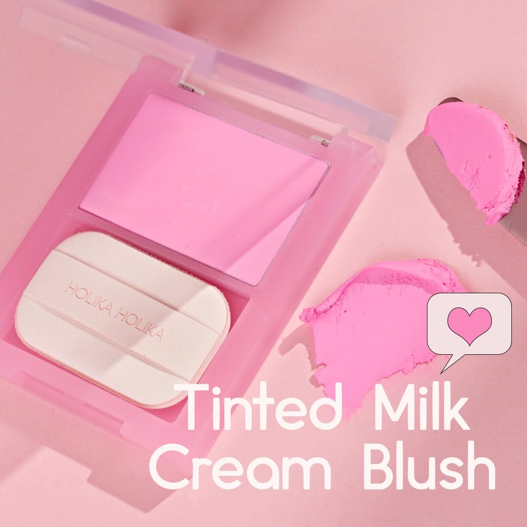 HOLIKA HOLIKA Colored Milk Cream Blush 06 TARO LATTE: Glowing, Natural Makeup, Glossy Finish, Soft, Creamy Dough like texture, Shimmer, Radiant, Plumping, Cheek, Lightweight, Clean, Buildable