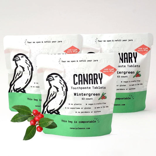 Canary Toothpaste Tablets Wintergreen - Chewable Nano-Hydroxyapatite Teeth Cleaning Tablet - No Fluoride, Great for Travel, Zero Waste (189 Count (Pack of 3), Wintergreen)