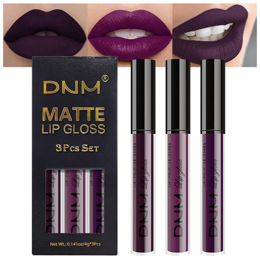 evpct 3Pcs Dark Purple Mauve Plum Maroon Matte Liquid Lipstick Lip Stain Sets for Women Matte+Lipstick Long Lasting Permanent 24 hr Hours Magic Lipstick 24 Hours original Waterproof 22#