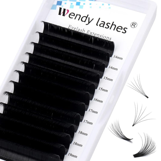 Easy Fan Volume for Lash Artists: Wendy, Handmade Fans for Eyelash Extensions, Self Fanning, Blooming, C-KH, Black, D-0.05-14-20