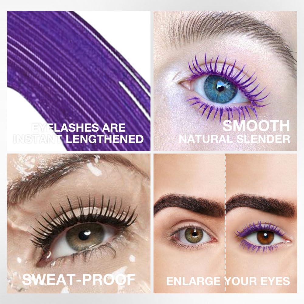 Colored Mascara for Eyelashes Set,Colorful Waterproof Mascara for eyelashes Long lasting Charming Voluminous for Women Halloween Eye Makeup (1Pcs 08#Purple, F)