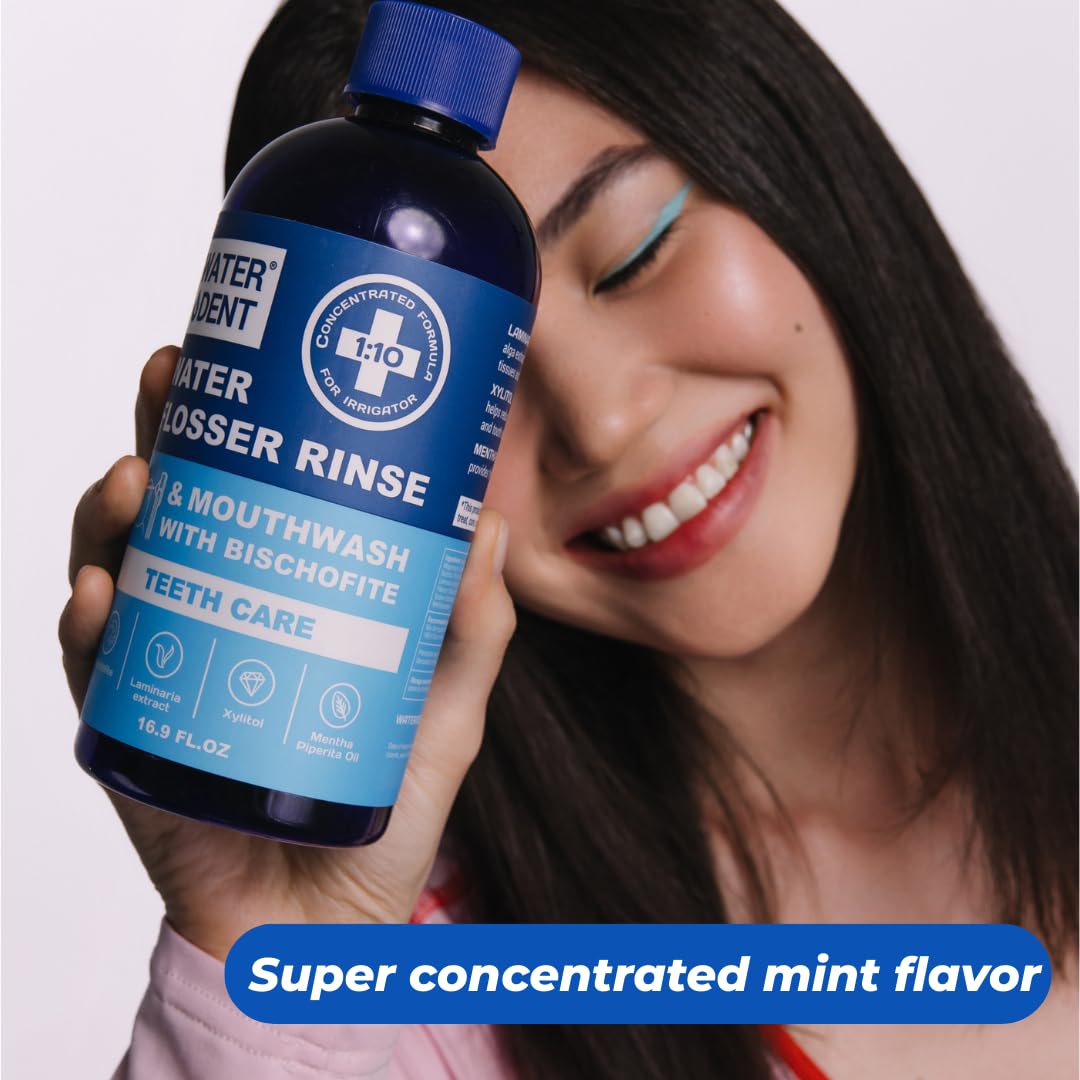 Concentrated Water flosser Rinse & Mouthwash | Add to Oral irrigator | Mint Flavor | When dilluted 186 fl.oz | Alcohol and Fluoride Free. Made in USA | Pack of 1 = 16.9 fl.oz WATER DENT