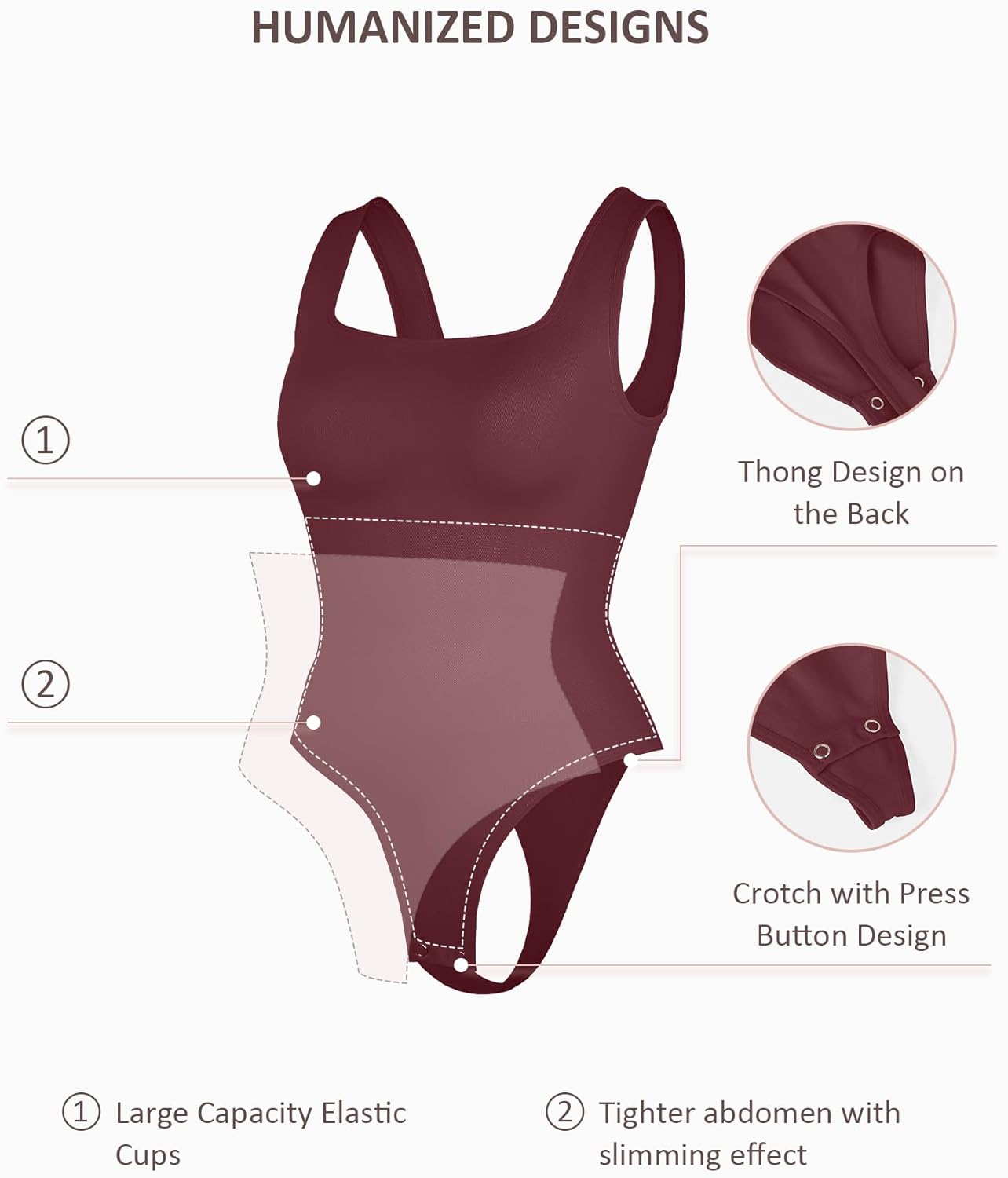 FeelinGirl Bodysuits for Women Seamless Square Neck Tummy Control Compression Thong Shapewear Bodysuit Tank Tops Bodysuit