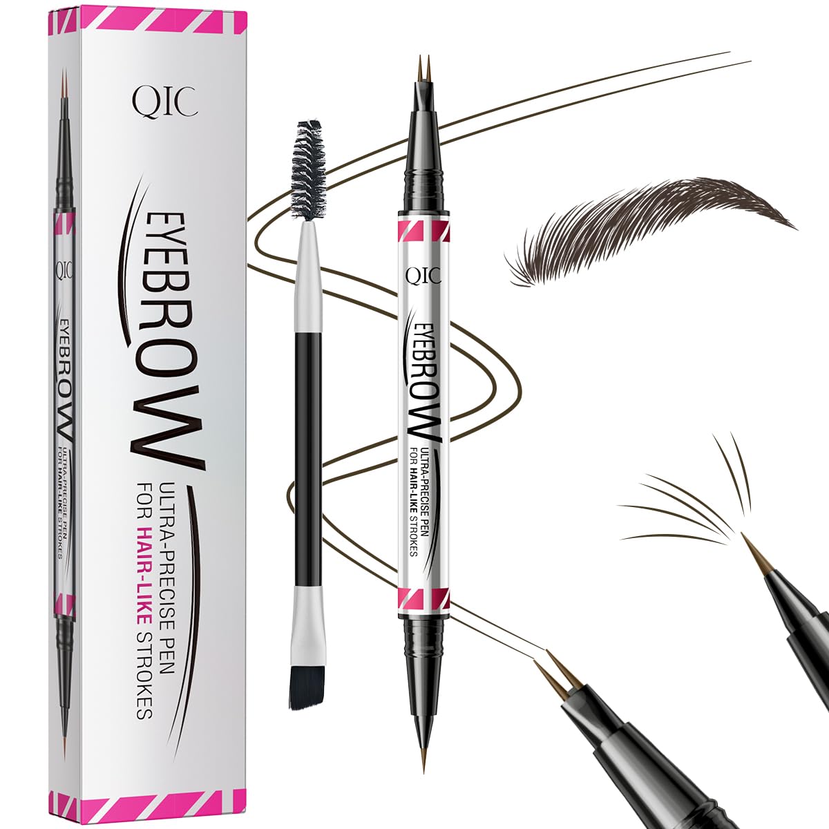 Eyebrow Pencils for Women, 2-in-1 Dual-Ended Microblading Eyebrow Pencil Waterproof with 2 Fork Tip and Spoolie Brush for Hair-Like Natural Brows Eyebrow pen, Non-Dry, Last All-Day (Black Brown)