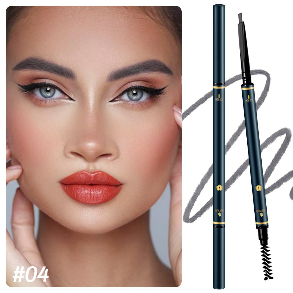 5 PCS Waterproof Professional Makeup Micro Brow Pencil,Brow Kit with Eyebrow Brush,Ultra-Fine Mechanical Pencil,Eyebrow Pencils for Women, (C04#Grey, 5Pcs)