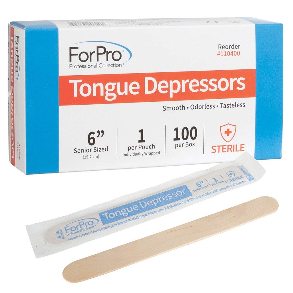 ForPro Professional Collection Senior Tongue Depressors, Large Wax Applicator Sticks, 6" Sized, Sterile, Individually Wrapped, 100 Count, Pack of 6