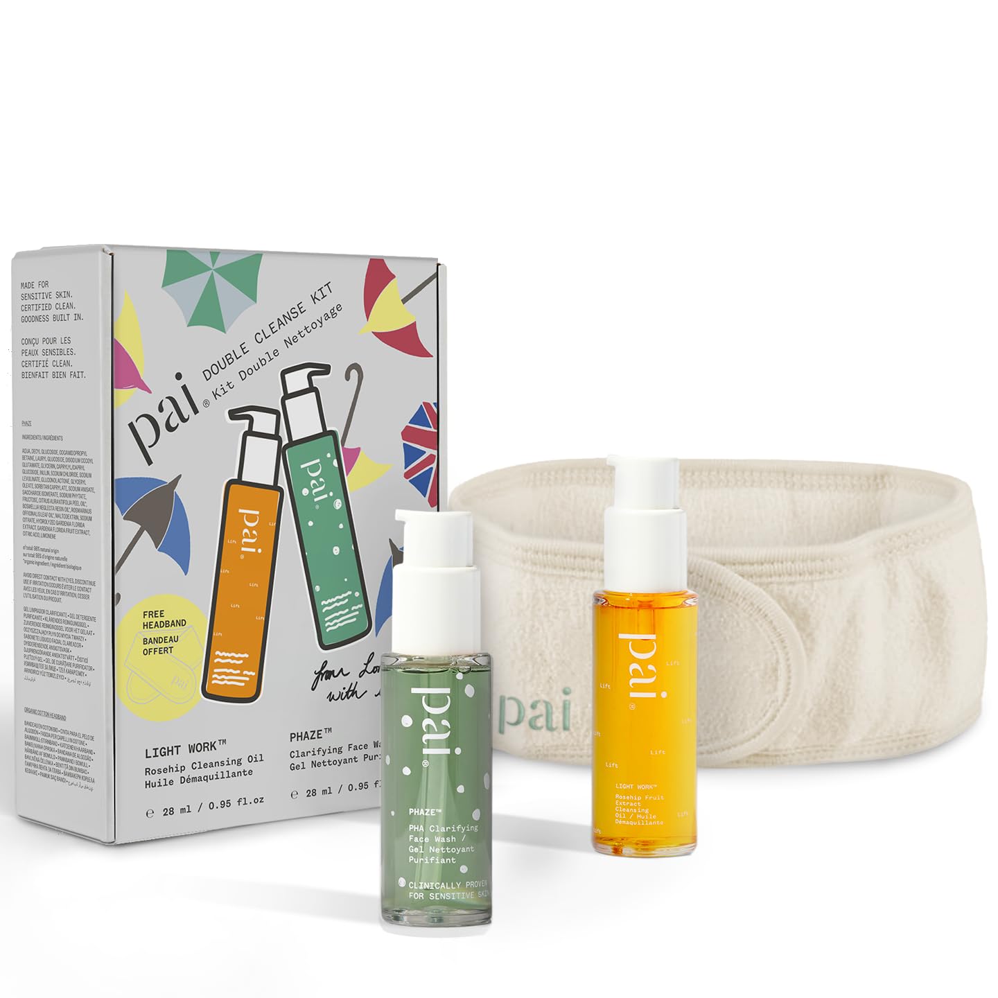 Pai Skincare London | DOUBLE CLEANSE - FROM LONDON WITH LOVE Beauty Gift Set. Organic Face Wash, Makeup Remover & Headband, Suitable for Sensitive Skin & All Skin Types. Made In London.