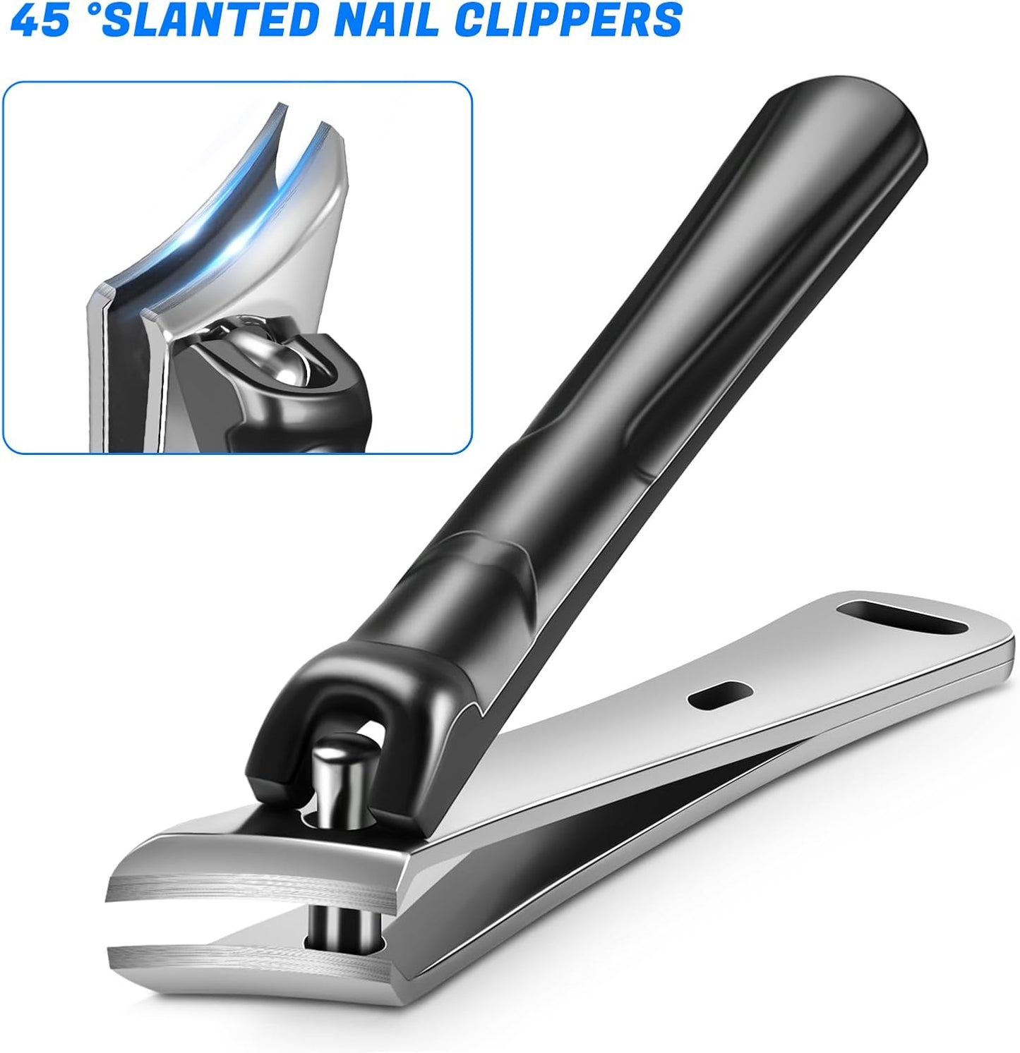 Toenail Clippers for Seniors Ingrown Thick Toenails, 2025 Angled Head Toe Nail Clippers with Catcher, Heavy Duty 45° Slanted Toenail Clippers, 37mm Wide Opening Nail Cutter with Long Handle, 6PCS