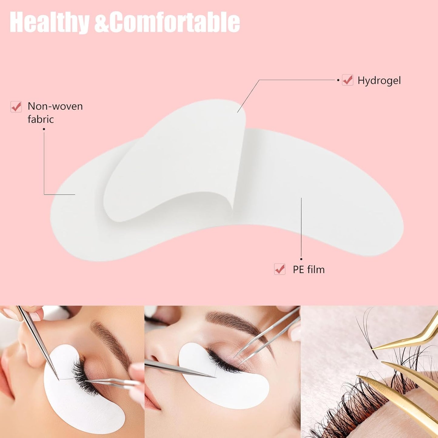 100Pairs Eyelash Extension Gel Patches Kit Natural Hydrogel, Lash Gel Pads for Beauty Makeup Mask Kit Supplies Eye Mask Pads Beauty Tools (Gold)