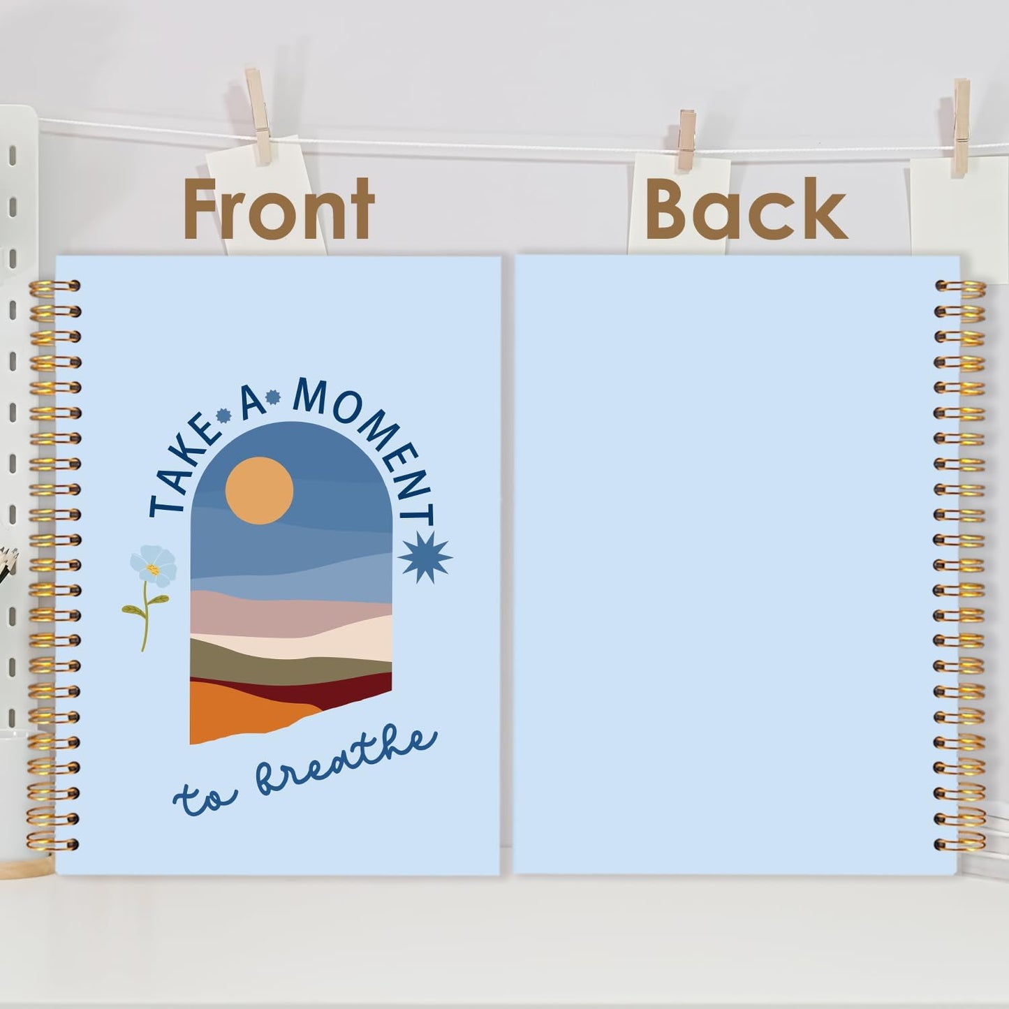 FDHSPAAM Blue Mental Health Spiral Journal Notebook 5.5x8.3in, Take A Moment to Breathe Inspirational Notebooks for Note Taking, Therapy Office Must Haves, Hardcover Notebook Journal