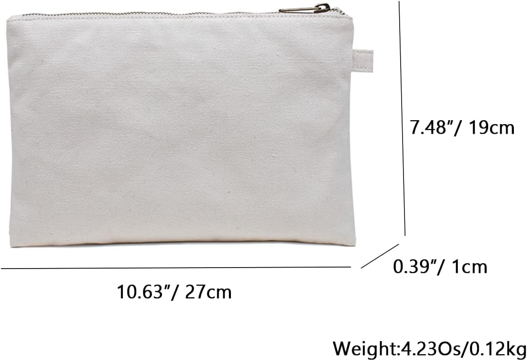Cosmetic Bag plus wrist Multipurpose Makeup Bag with Zipper Cotton Canvas Bag Travel Bag Pencil Bag (Beige-basic, S)