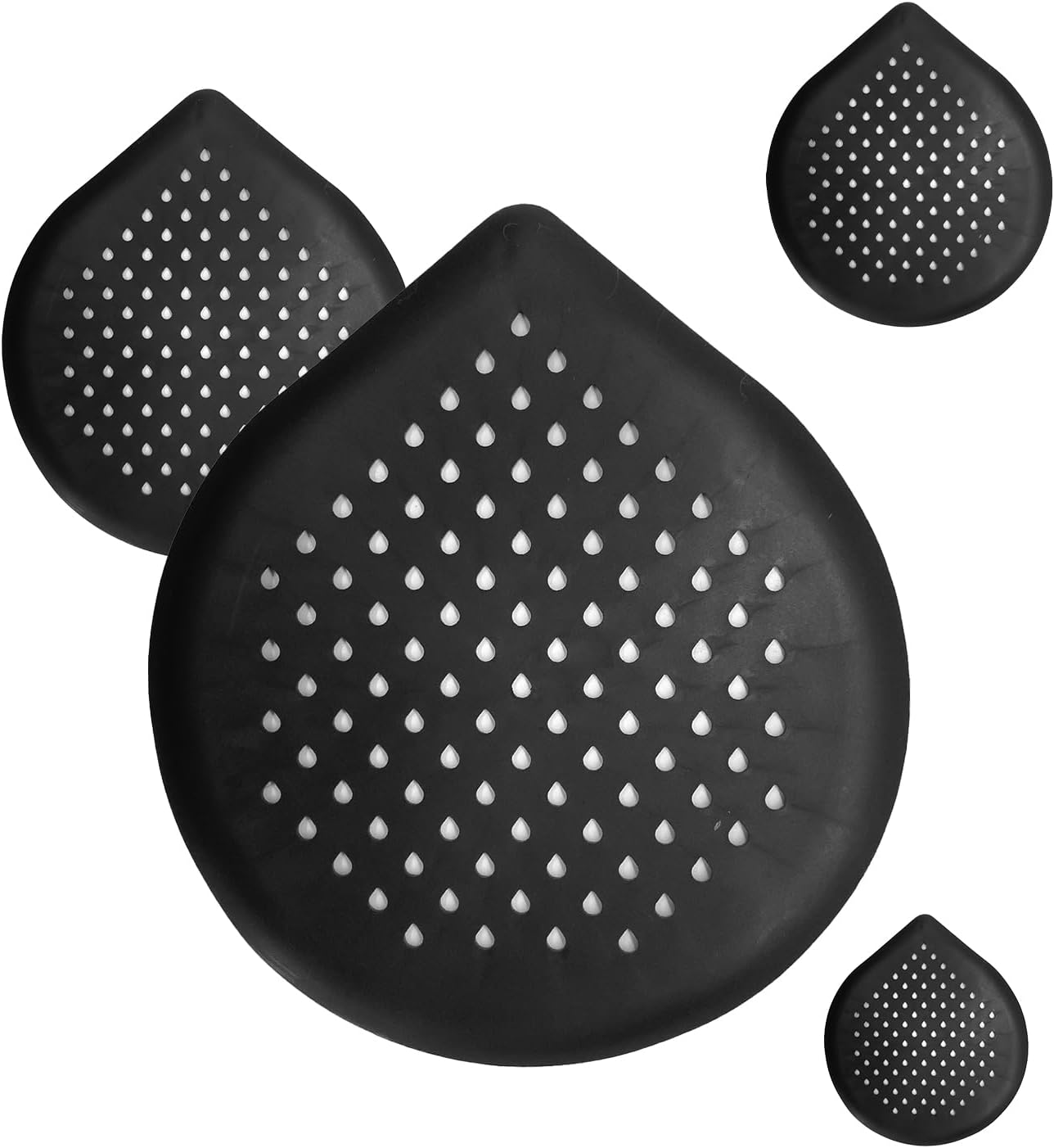 4-Pack Teardrop Silicone Drain Covers Anti-Clog Hair Catcher for Bathroom, Shower Drain Sink Strainer with Suction Cups Effective Hair and Debris Filter