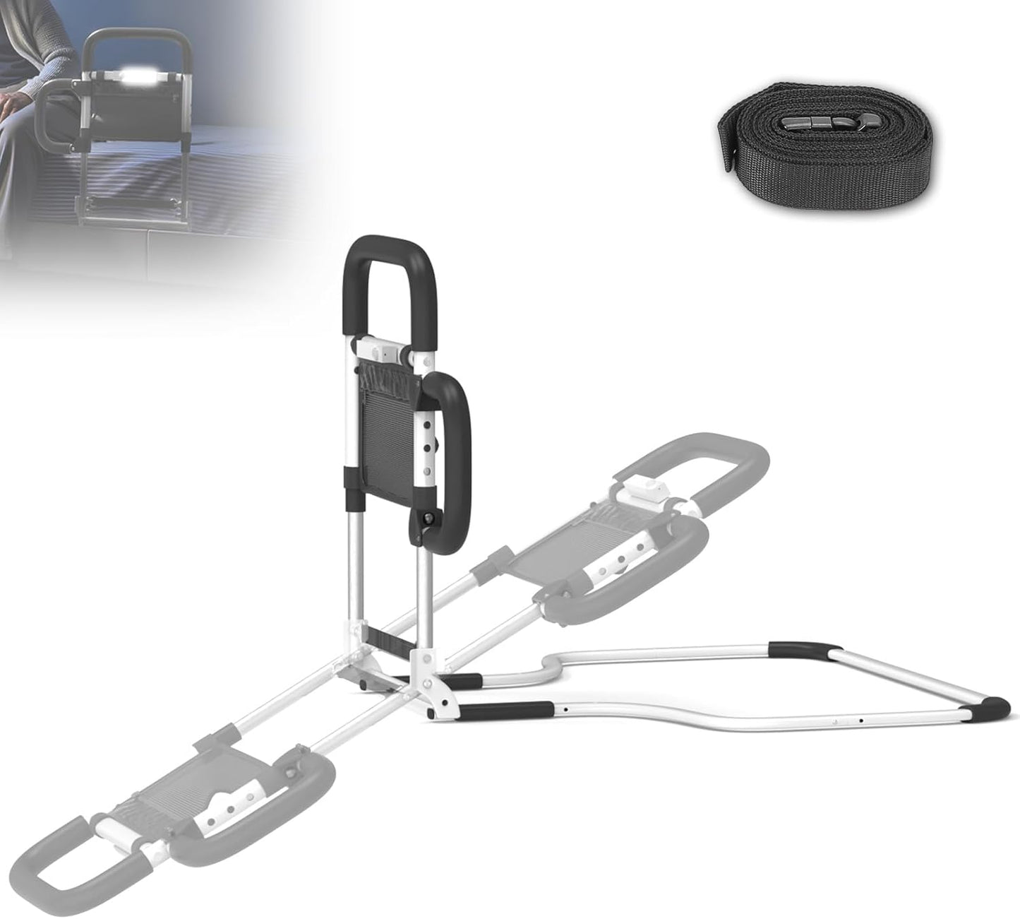 Foldable Bed Rails for Elderly Adults Safety with LED Night Light and Three Storage Pockets, Adjustable Bed Assist Rails for Seniors,Portable & Sturdy Grab Bar Bed Cane for King/Queen/Full/Twin(L)