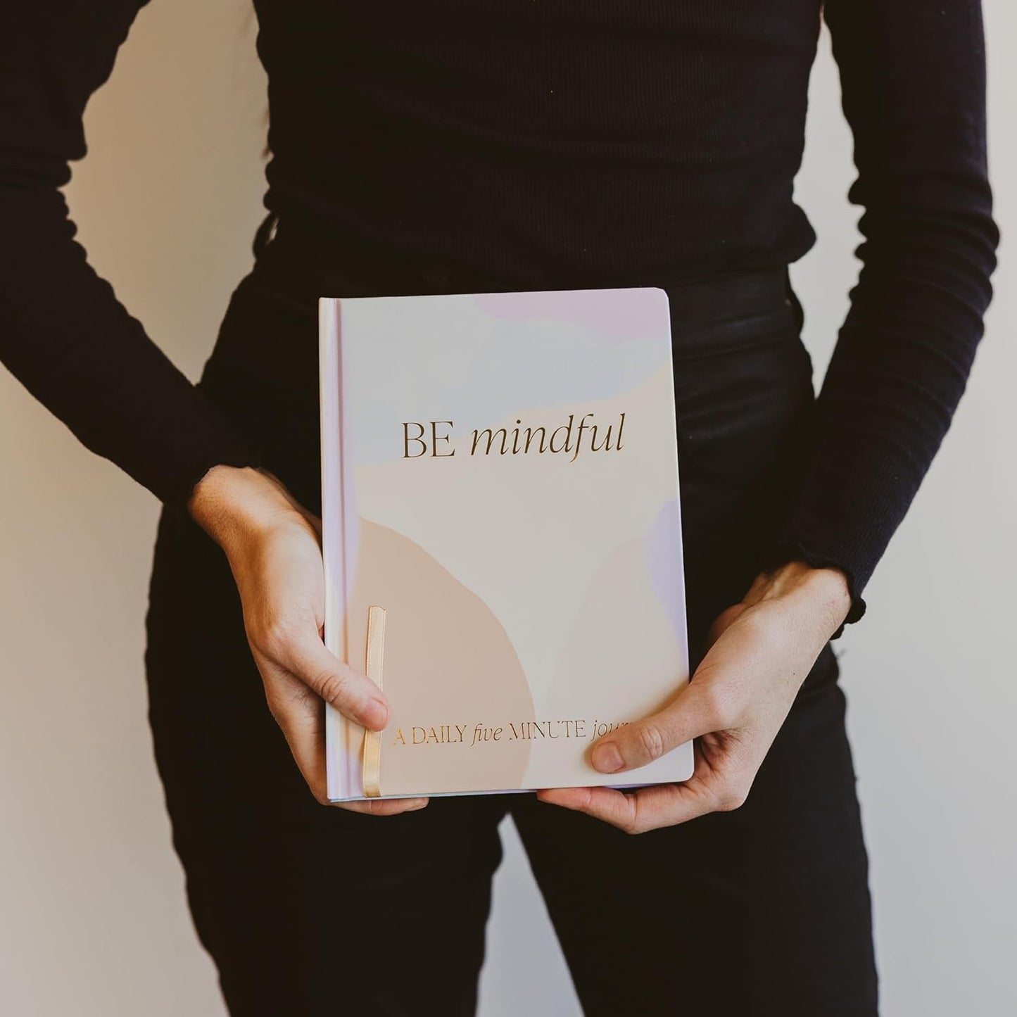 Sweet Water Decor Be Mindful 5 Minute Journal - Daily Gratitude Prompted Journal for Women, 184 Pages Daily Mindfulness Journal - Pastel Journal with Gold Foil Accents and Ribbon Bookmark