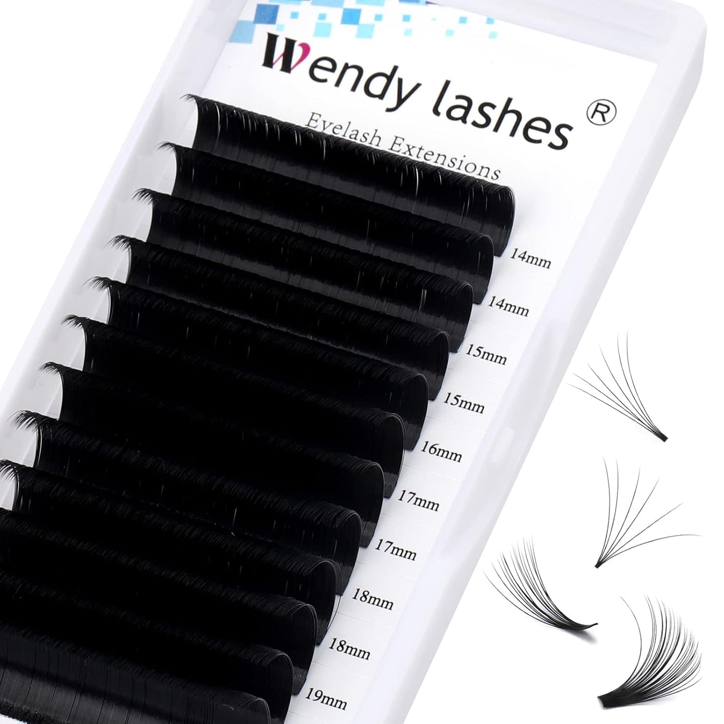 Easy Fan Volume for Lash Artists: Handmade Fans, Self Fanning, Blooming, Black, D Curl, 0.07mm, 14-20mm Mixed, Wendy, KH200102