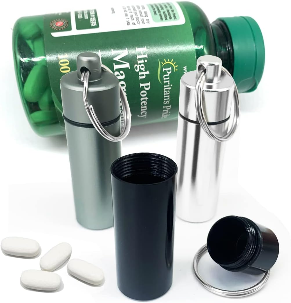 3 Packs Keychain Pill Holder, EFFIET Waterproof Pill Fob Case Box Outdoor Container for Emergency Medicine Drugs, Foam Earplug Storage Case with Ear Plugs (Silver-Matt-Black)