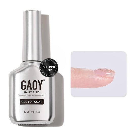 GAOY Builder Top Coat Gel, 16ml No Wipe Clear Rubber Top Coat for Gel Nail Polish, High Gloss Varnish for Long Lasting UV Light Cure Nail Art DIY