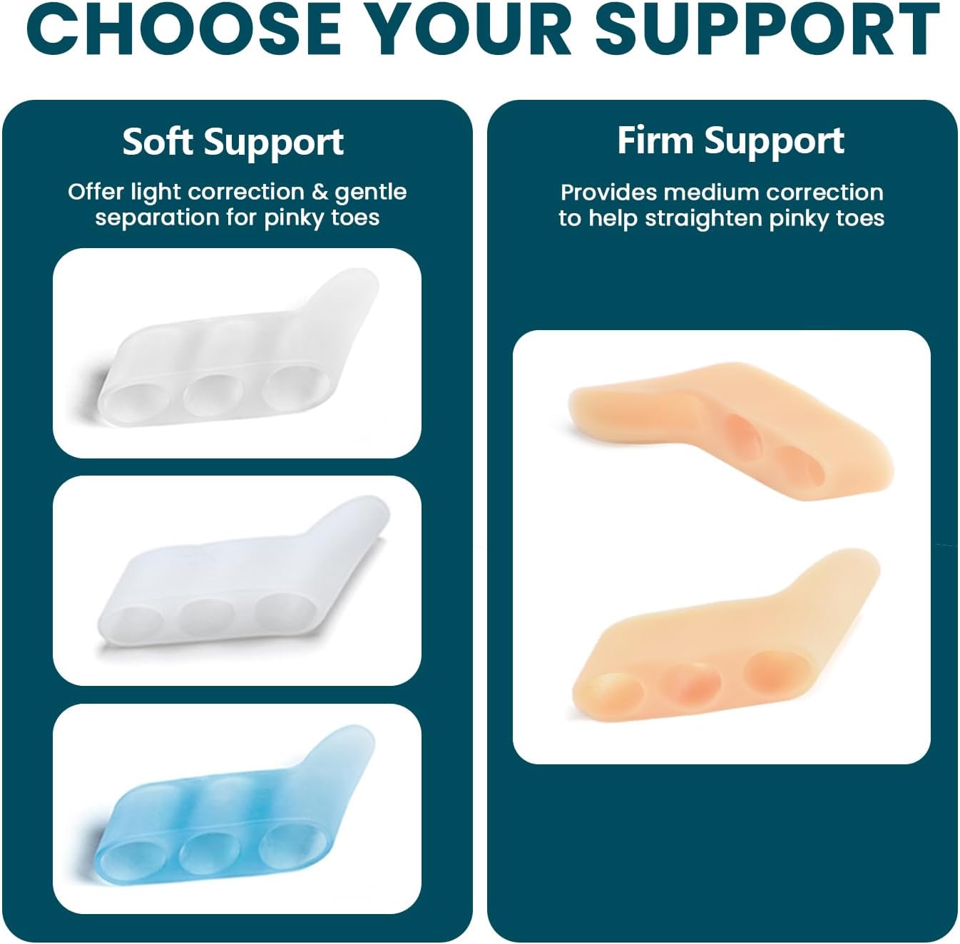 Povihome 10 Pack Pinky Toe Separator and Protectors for Overlapping Toe, Curled Pinky Toes - Spacers for Morton's Neuroma Pain Relief, Firm Support, Beige