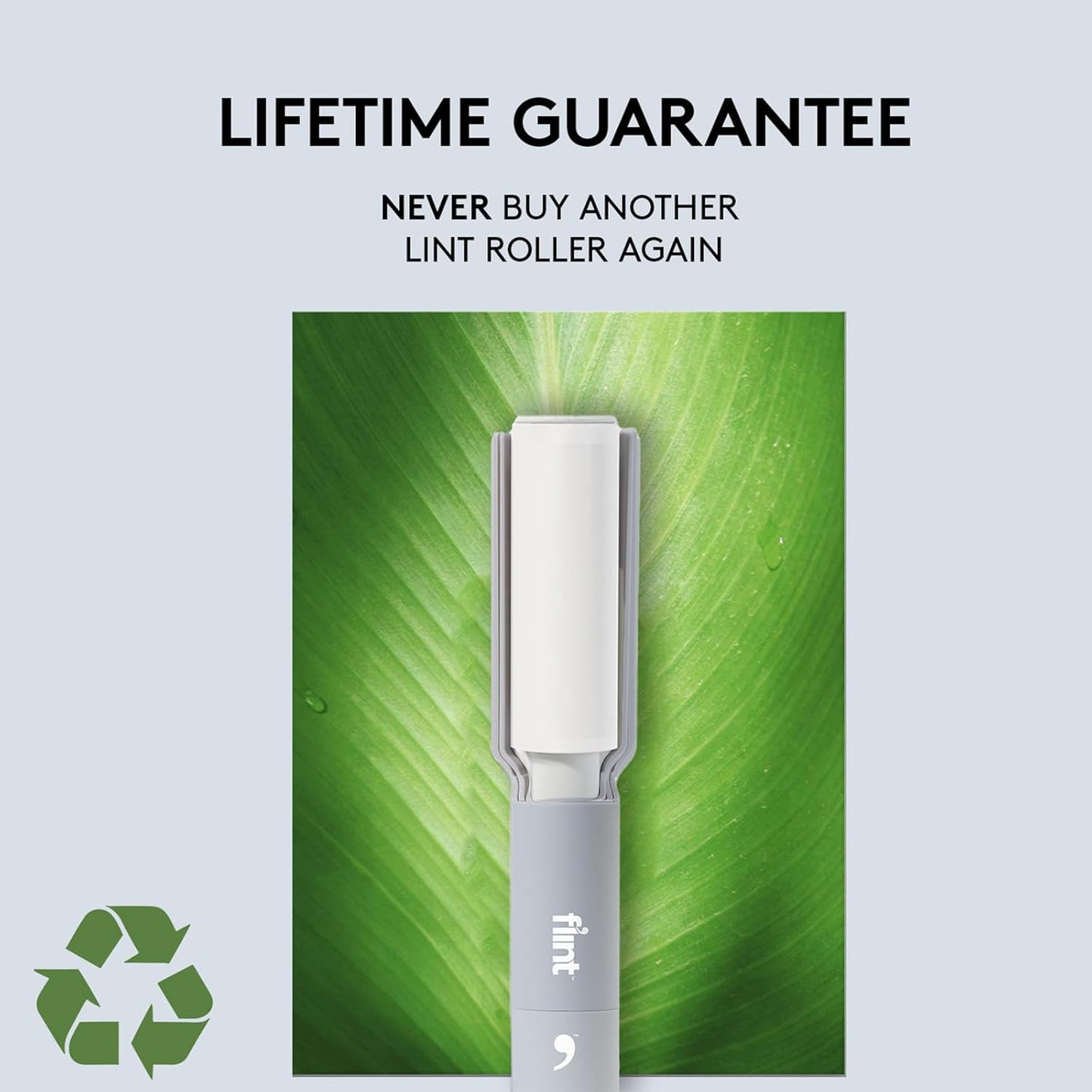 Flint Plus Retractable Lint Remover & Pet Hair Roller for Clothes – Refillable & Reusable Lint Roller with 70 Extra Sticky Tear-Off Sheets – Value Pack, Light Grey