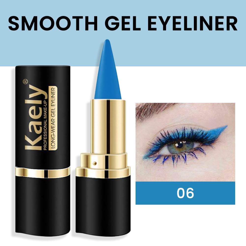 Kaely Light Blue Gel Eyeliner Pencil,Waterproof Smudge Proof Eye Liner Pen,Cat Eye Goth Halloween Makeup,Eye Black Face Paint Lipstick Crayon,Color Colorful Eyeliner Eyeshadow Stick,06