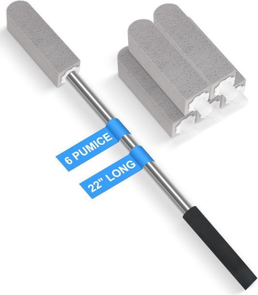 6 Pack Pumice Stone Toilet Bowl Cleaner with Long Stainless Handle - 22" Longer Pumice Stone for Cleaning - Hard Water Ring Stains Remover Brush for Toilet, Bathroom, Kitchen, Sink, Pool, Tile, Grill