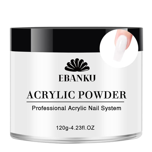 EBANKU Acrylic Powder Professional White Acrylic Nail Powder Long Lasting for 3D Fingernail Carving & Nail Extensions, Milk White Acrylic Powder, No Nail Lamp Needed, 120g/4.23oz Big Capacity