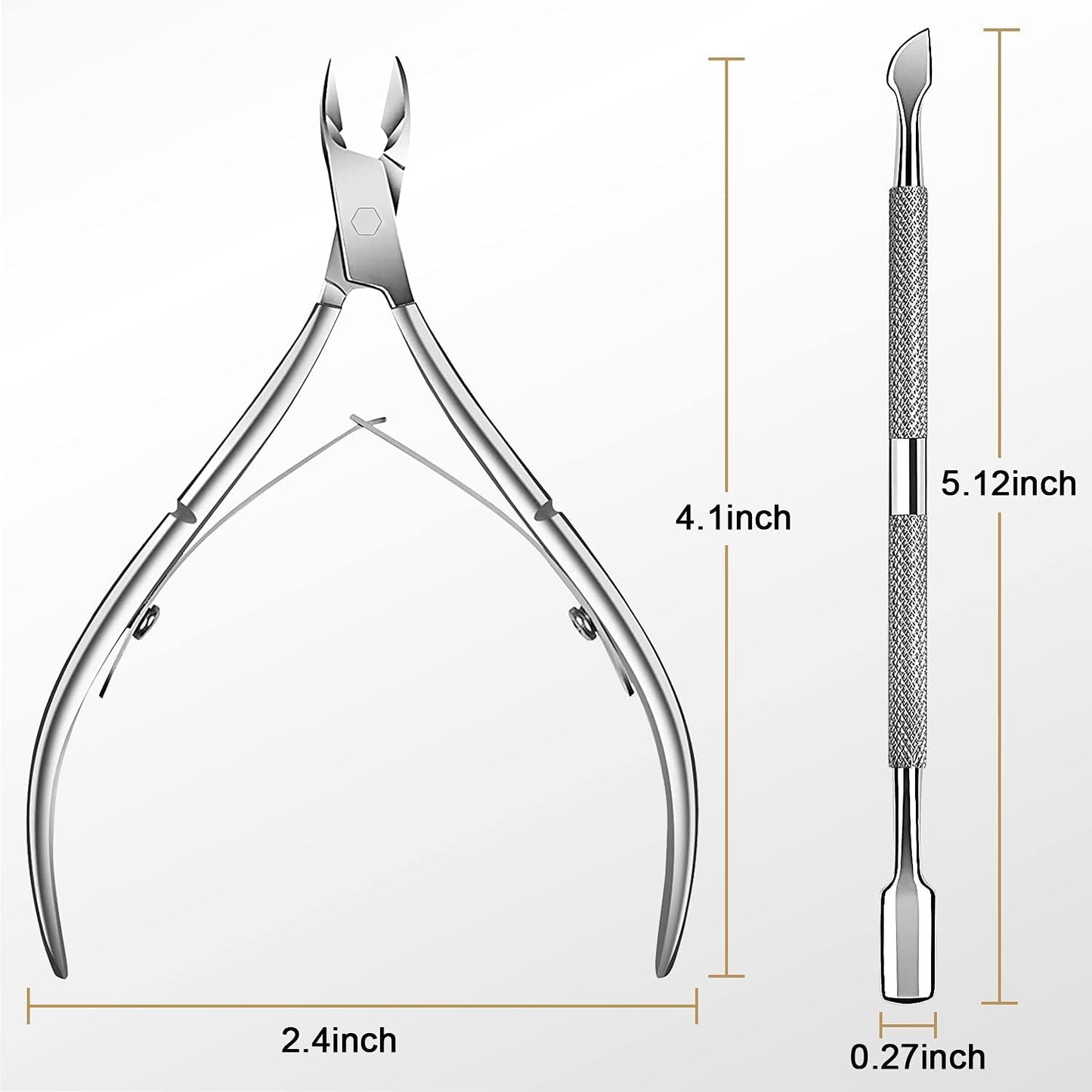 Cuticle Trimmer with Cuticle Pusher - Easkep Cuticle Remover Cuticle Nipper Professional Stainless Steel Cuticle Cutter Clipper Pedicure Manicure Tools for Fingernails and Toenails (D501-Silver)