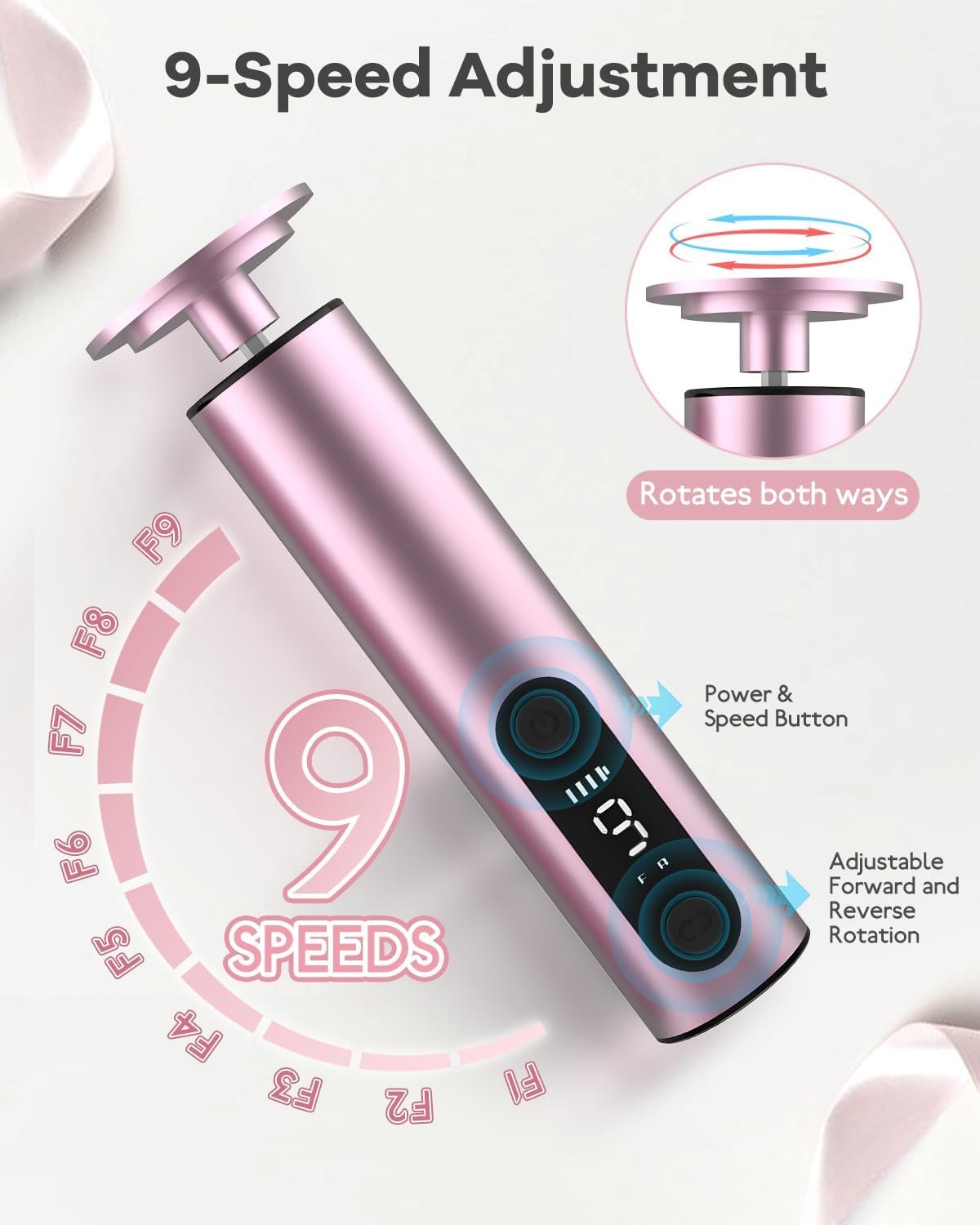 Electric Foot Callus Remover - 9-Speed Adjustable, Callus Remover for Feet with LED Display, Rechargeable & Wireless Pedicure Tools for Dead Skin