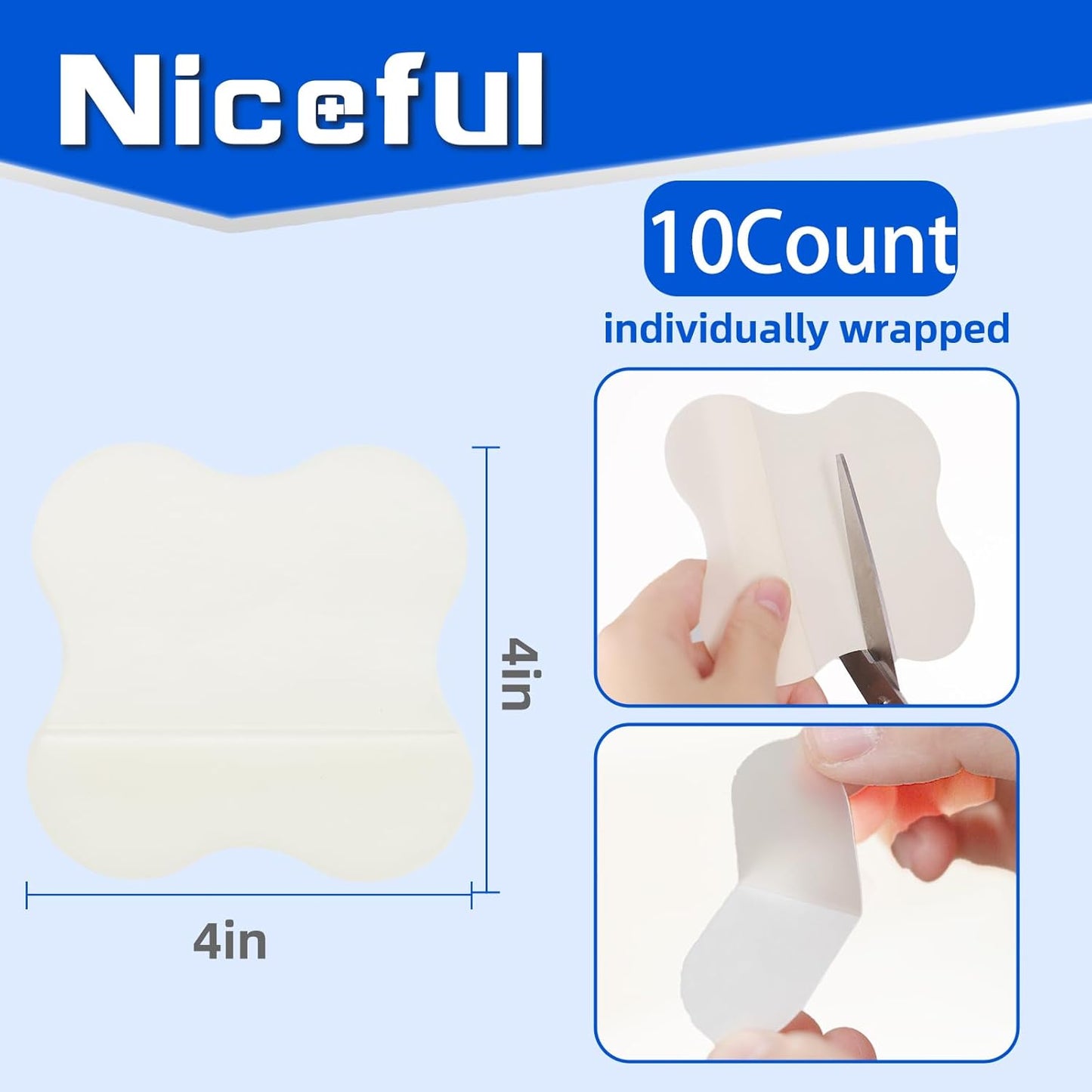 10 Count Hydrocolloid Bandages Ultra Thin 4"x4" - Hydrocolloid Gel Bandages Designed to Fit Joints, Wound Dressing for Abrasions, Blisters, Minor Exuding Wounds, Waterproof & Flexible