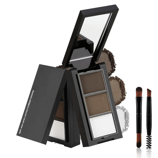 3 Colors Eyebrow Makeup Kit, Professional Brow Contour Palette, Waterproof Long-lasting Eyebrow Filler Powder with Mirror & Brow Brush