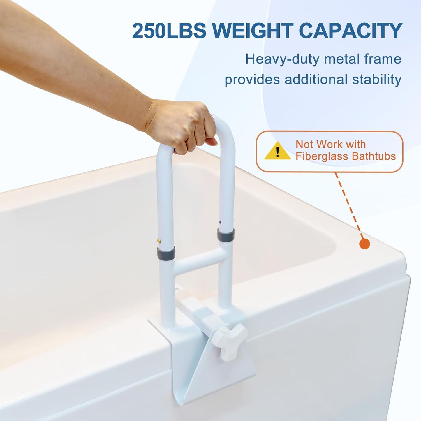 Grab Bars for Bathtubs and Showers, Adjustable Bathtub Safety Rail for Seniors, Tub Grab Bar for Bathroom, Assistance Bathtub Handle Clamp for Elderly Bath Support, White