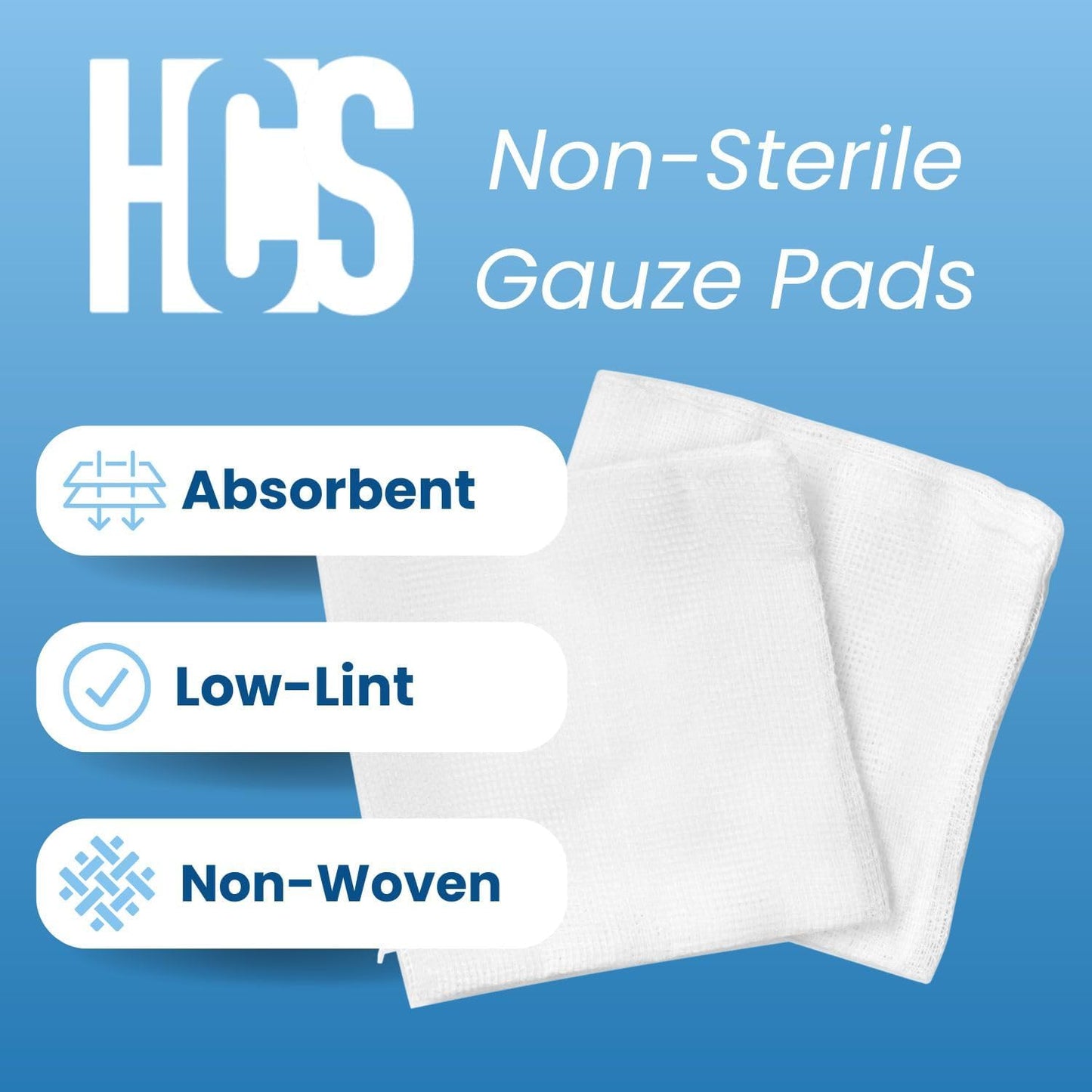 HCS Non-Woven Gauze Sponges 2x2 - Non-Sterile, 4-Ply (200-Count) - Highly Absorbent, Low-Linting Squares - 2x2 Gauze Pads - Medical Supplies, Wound Care, First Aid, Surgical Use, Dental