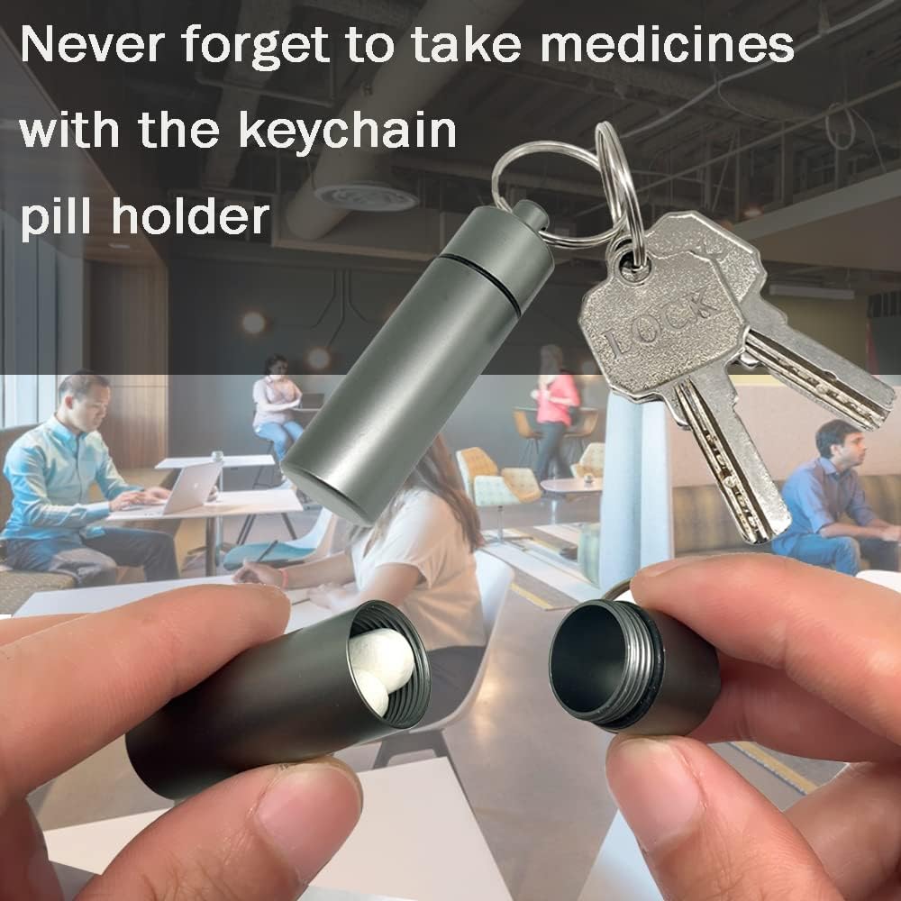 3 Packs Keychain Pill Holder, EFFIET Waterproof Pill Fob Case Box Outdoor Container for Emergency Medicine Drugs, Foam Earplug Storage Case with Ear Plugs (Silver-Matt-Black)
