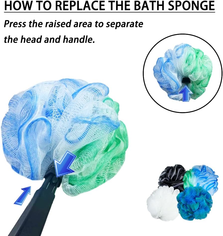 EASACE Long Handled Loofah with Sponges by Shower,Back Scrubber & Bath Sponges,Body Exfoliator Luffa on a Stick,for Elderly & Disabled, Soft Loofah for Bathing Men & Women