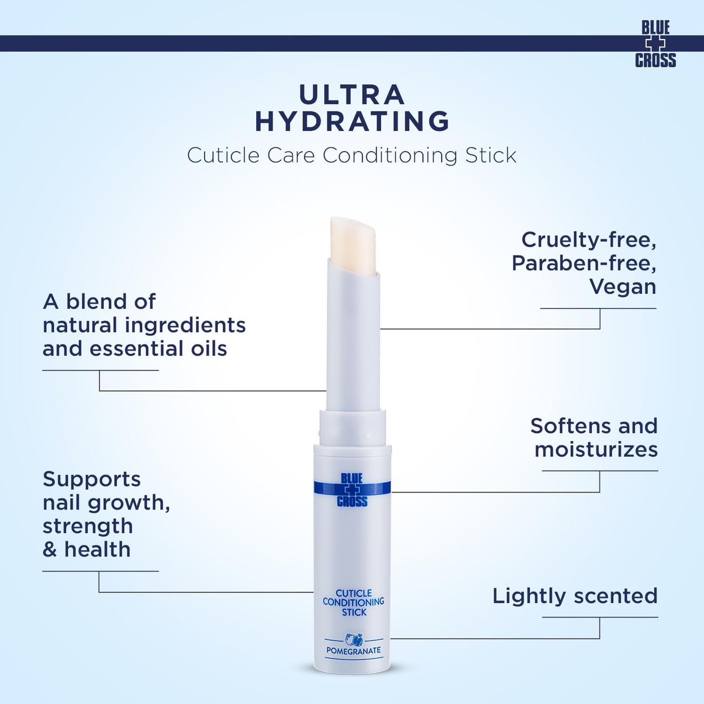 Blue Cross Cuticle Balm Conditioning Stick, Scented Cuticle Softener Oil Balm with Nourishing Sunflower & Grape Seed Oil, Professional Nail Care Supports Dry + Damaged Cuticles, 0.05oz, Pomegranate