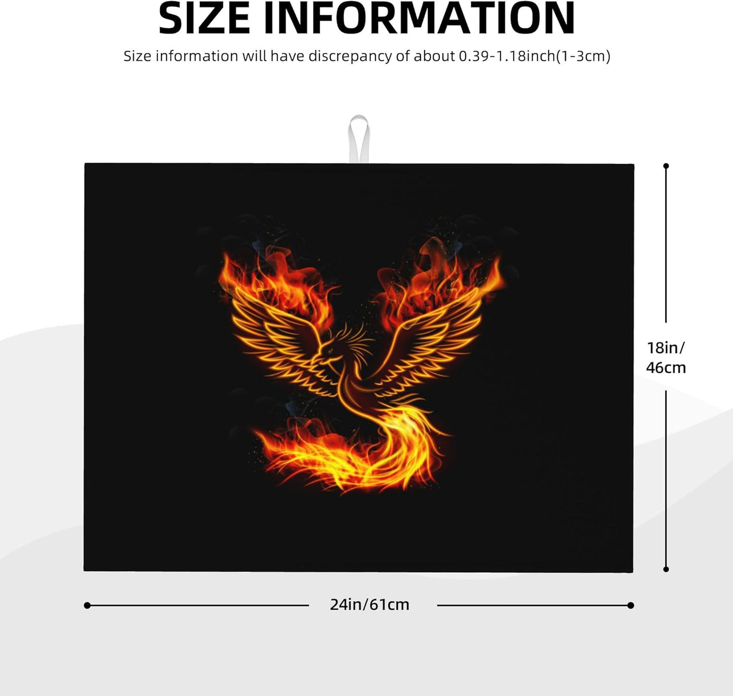 Funny Dish Drying Mat for Kitchen Counter Absorbent Reversible Fire Phoenix Drying Pad Dark Kitchen Decor Black Dish Drainer Rack Mats 18"x24"